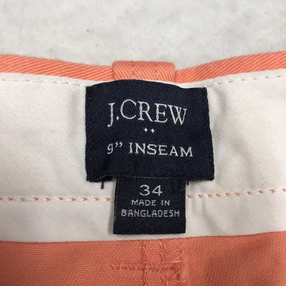 J CREW Flex Chino Shorts Men 34 Salmon Pink Flat Front Stretch Preppy Golf